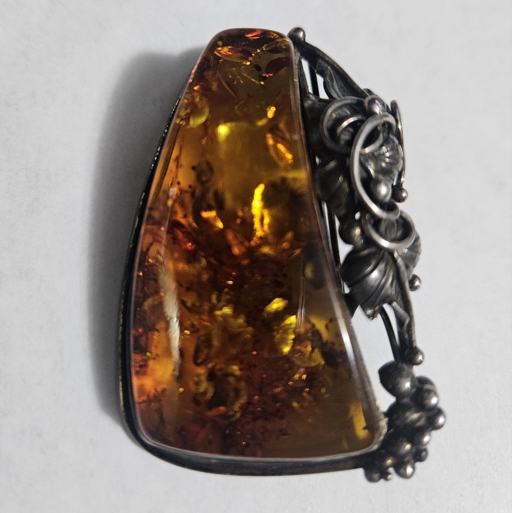Baltic Amber and Sterling Silver Brooch/Pendant